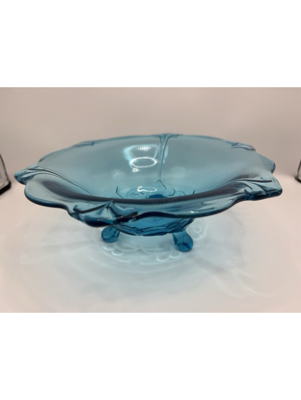 Vintage Tiara Exclusive Indiana Glass Aqua 3 Footed Duchess Console Bowl 11.5”